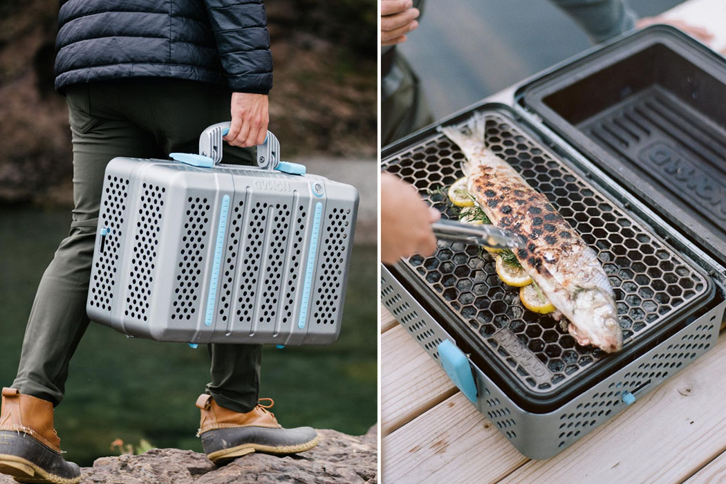 This portable BBQ grill + smoker with a honeycomb pattern folds a briefcase for cooking anytime, anywhere! Yanko Design