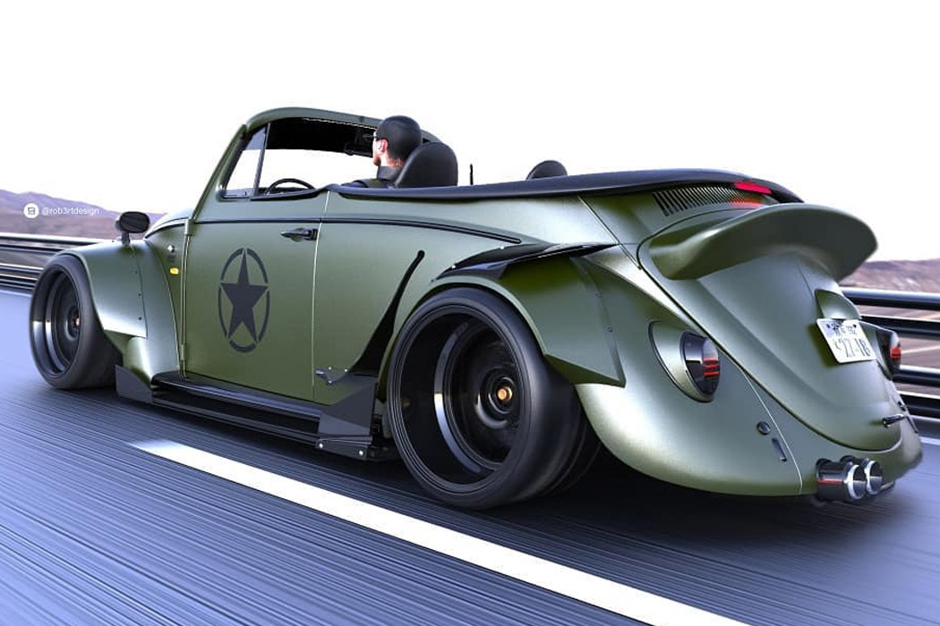 This Low Slung Volkswagen Beetle Roadster Is An Army Green Street Drag
