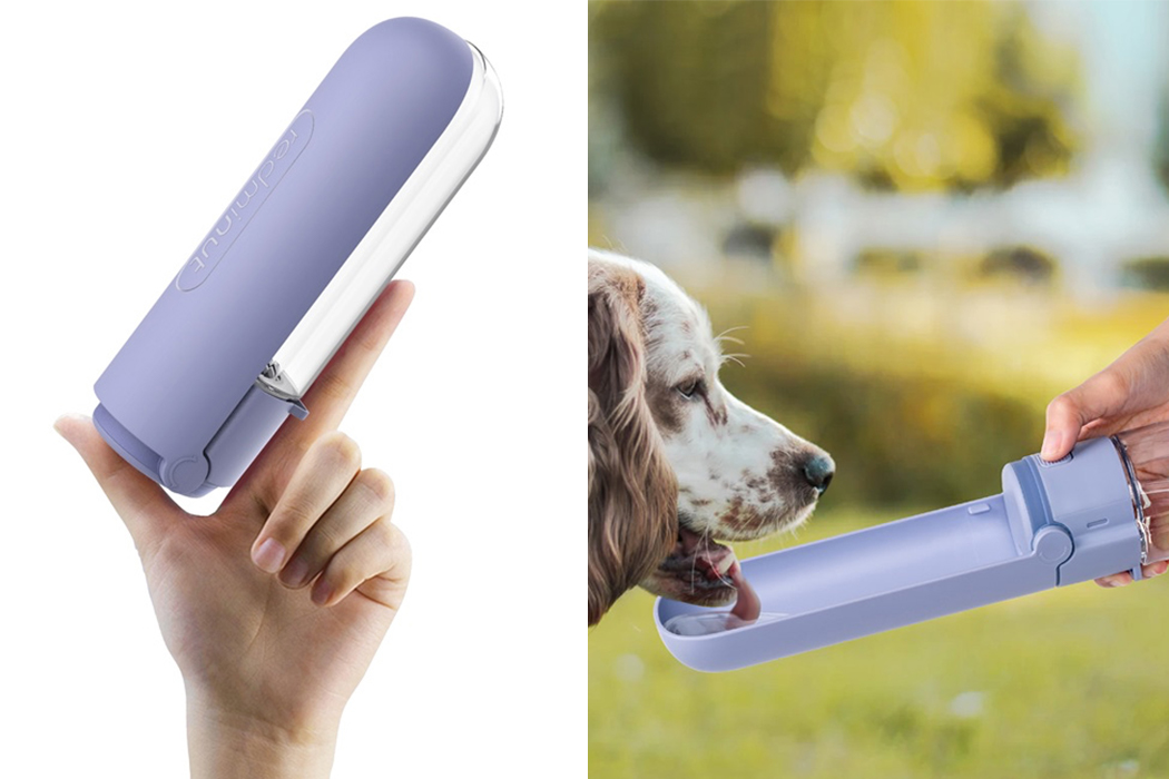 This foldable dog water bottle creates a comfortable water bowl for your dog,  anytime, anywhere! - Yanko Design