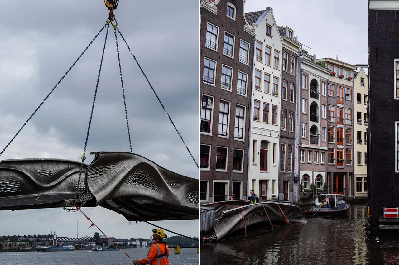 world's first 3D printed steel bridge installed over amsterdam canal