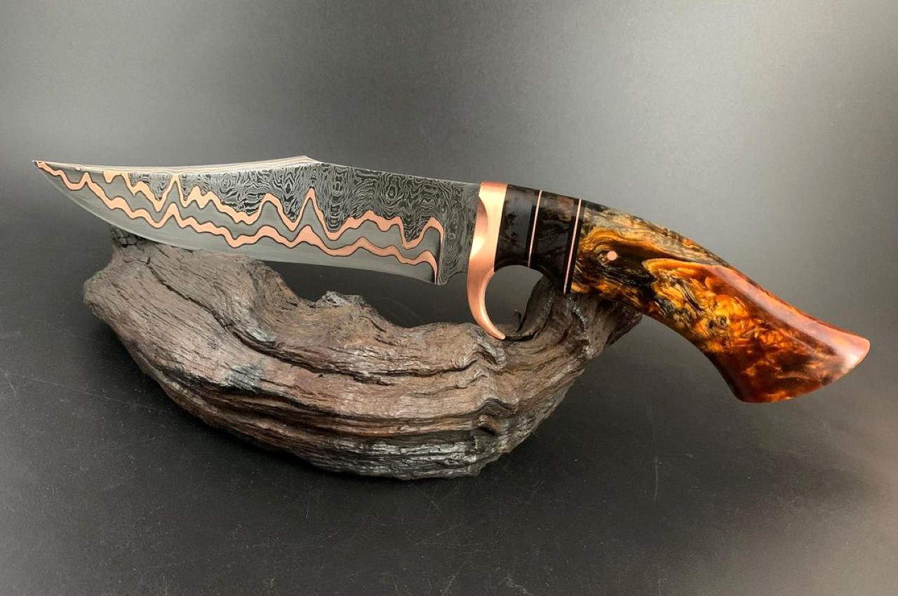Copper Damascus Bowie Knife 1 