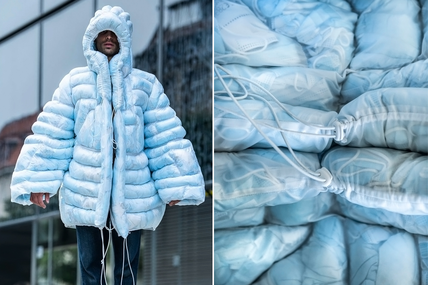 This puffer jacket is filled with single-use masks and shows the  pandemic-related environmental issues! - Yanko Design