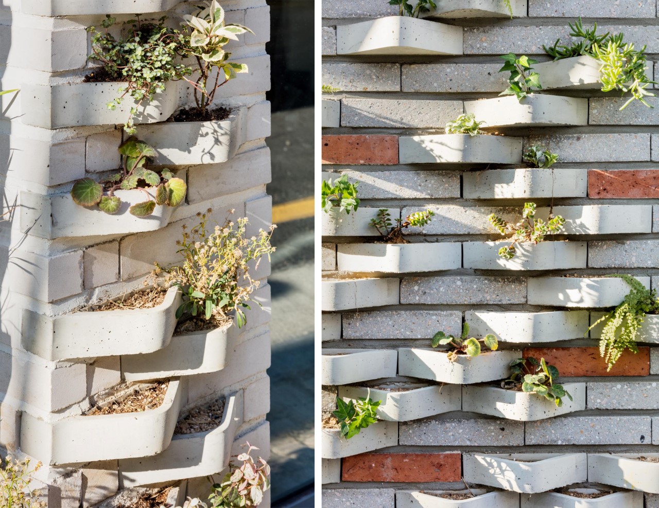 Creative brick design with a built-in planter turns the outer facade of ...