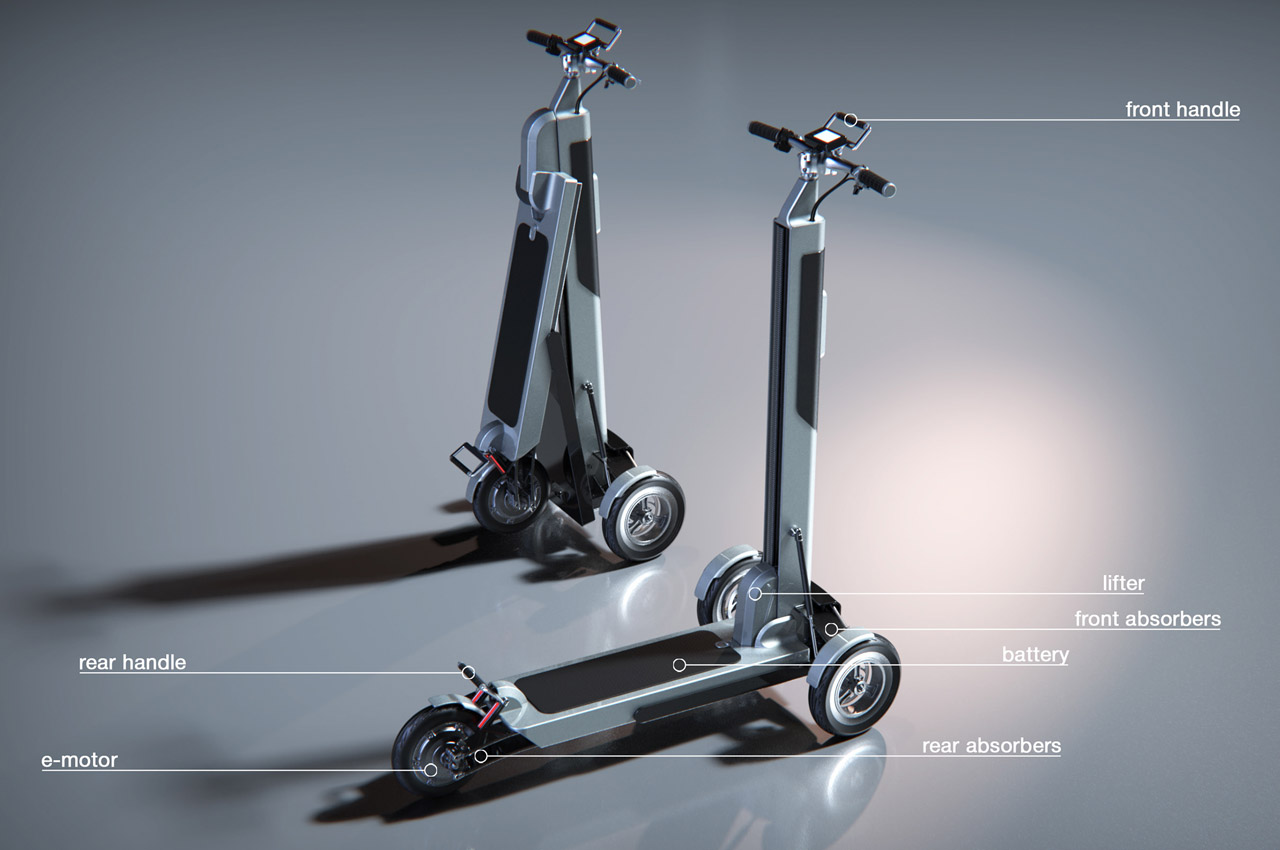 This highly functional kick scooter folds down the push of a button - Yanko Design