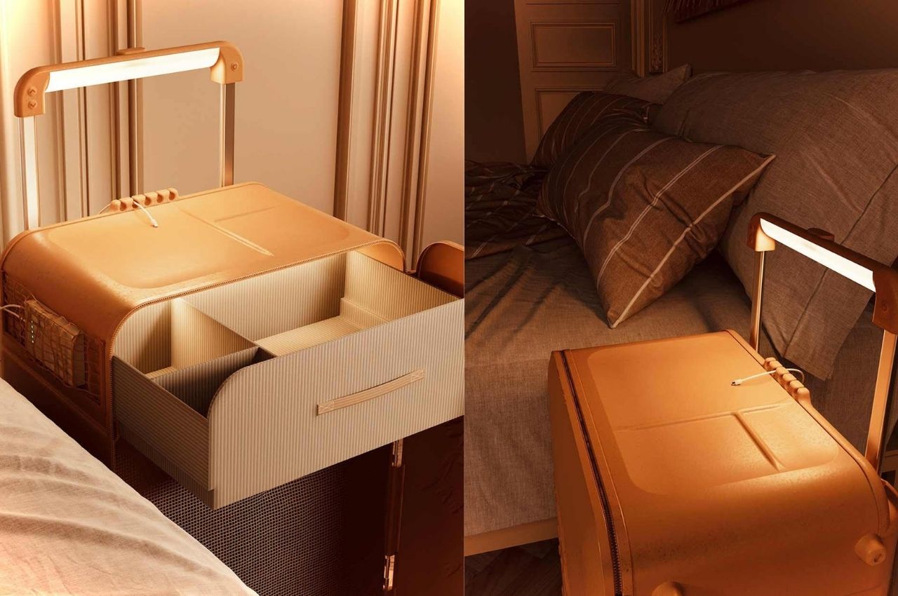 #This ingenious suitcase doubles up as a bedside table and lamp