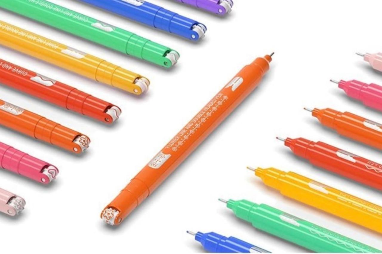 Aechy Colored Pens, Dual Tip Pens with 6 Different Curve Shapes & 8 Colors  Fine