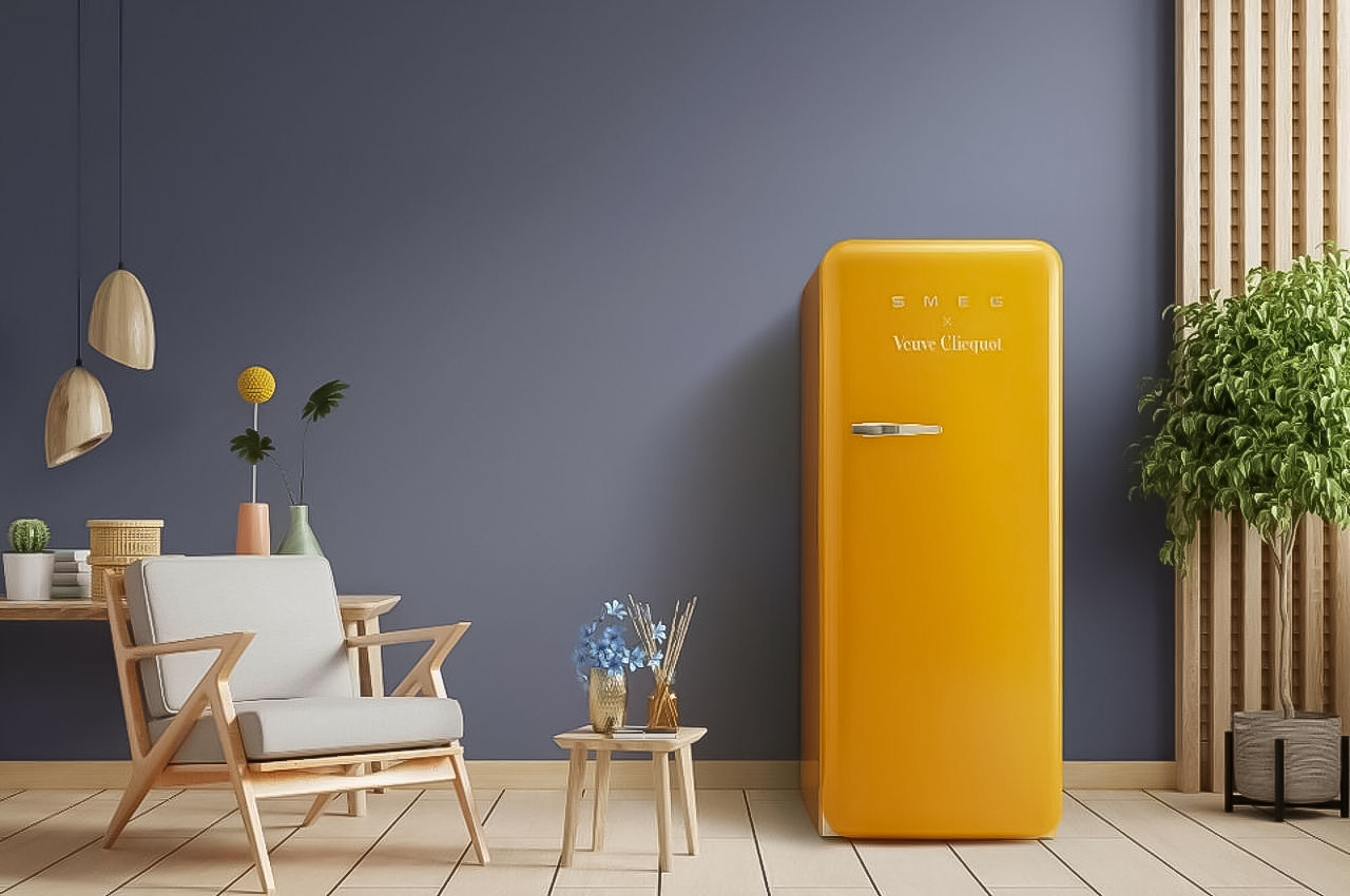#Veuve Clicquot brings you 50’s-inspired yellow Smeg fridges for the vintage lovers