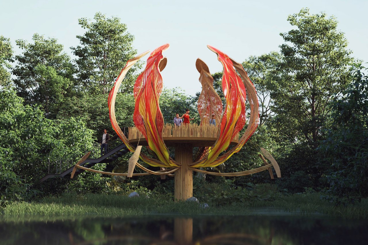 #Fire Lily-shaped observation deck creates a beautiful nature-inspired platform in the wetlands