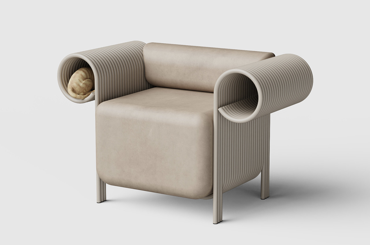 The Flow Sofa is a cozy armchair with spiral armrests that your cat can  snuggle up in - Yanko Design