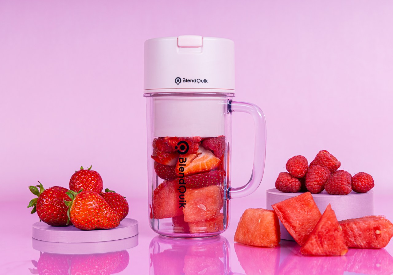 This portable blender with a unique mason jar-inspired design will