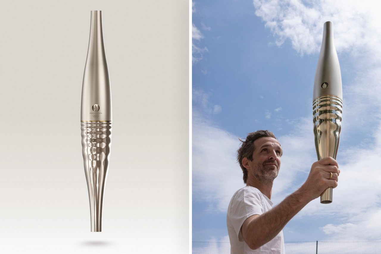 Paris 2024 Olympics And Paralympics Torch With a Symmetric, Rippled
