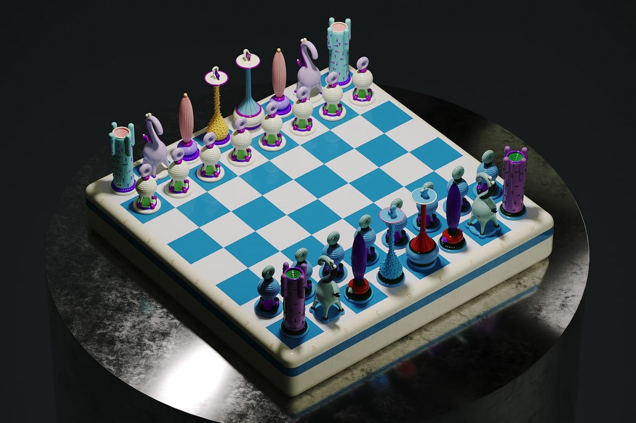 Floating Chess from Wood and Epoxy with LED 