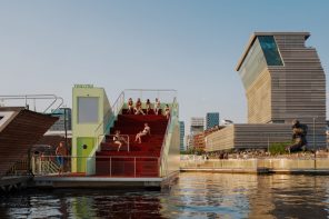 Floating sauna beside museum is accessible and sustainable