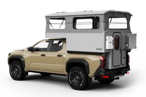 This lightweight camper for mid-sized trucks has auto expanding pop-top mechanism to maximize headroom