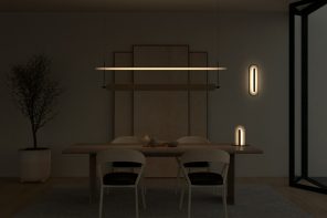 Cardboard planks create an atmospheric lamp set that pays tribute to dusk