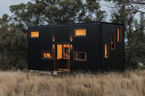 This All-Black Tiny Home Perfectly Accommodates A Family Of Four With A Space-Saving Interior Layout