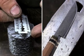 Turning 350 Razor Blades into a Super-Sharp Damascus Steel Knife