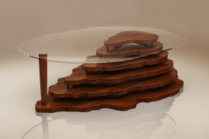 Topographic wooden coffee table puts the Rock of Gibraltar in your room