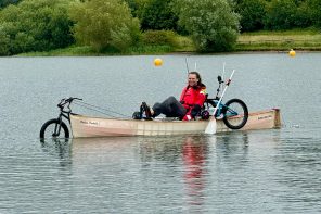 Man rides homebuilt amphibious canoe on water and land across the width of Scotland