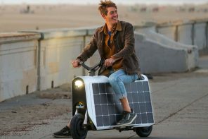 This solar powered electric scooter is a cooler sibling of the Motocompo moped