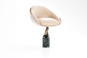 Plant-like luxury chair blend organic wood and polished marble in harmony