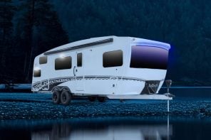 Extra spacious RV for six has a transformational bunk that converts into an office space