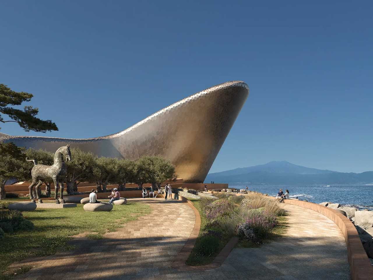 Zaha Hadid Architects Unveils Futuristic Cultural Center Design On Italy’s Strait of Messina